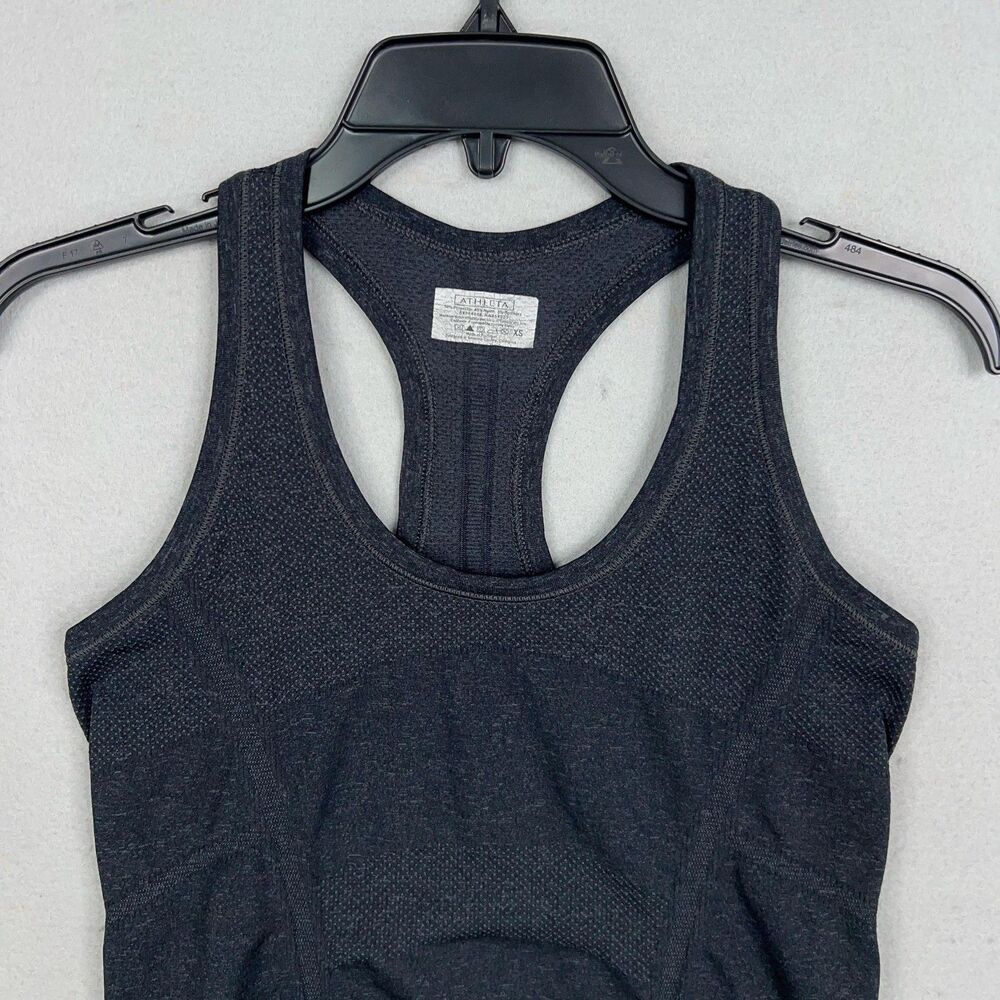 Athleta Top Womens XS Black Fast Track Racer Ruched Athletic Yoga Gym Training - Picture 2 of 12